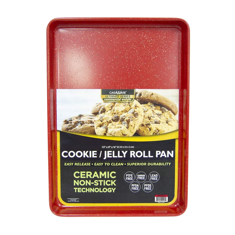 casaWare 3pc Ultimate Commercial Weight Cookie Sheet Set, Two 15 x 10-Inch Pans, One 13 x 9-Inch-Inch Pan (Red Granite) - Image 2